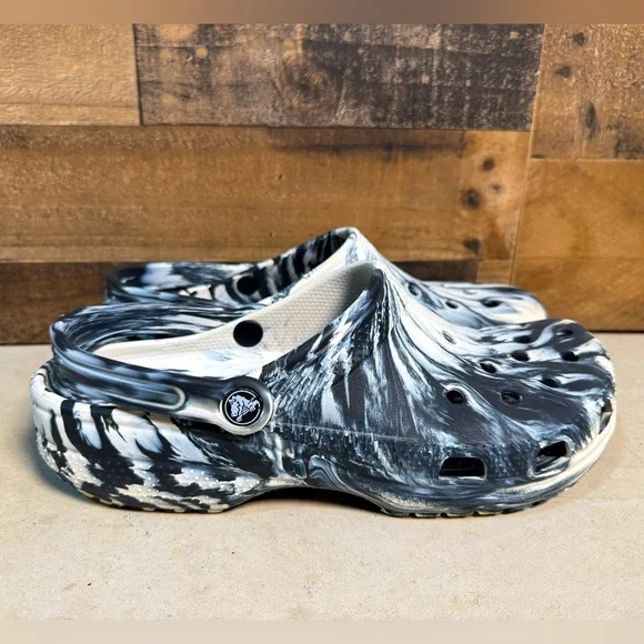 CROCS | Shoes | Crocs Black White Classic Marbled Clog Tie  display picture 3